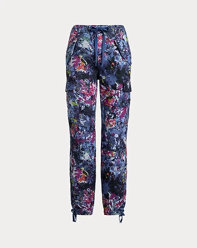 Print Linen Cargo Ankle Pant