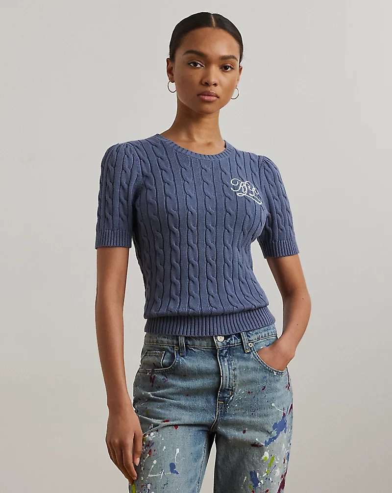 Cable-Knit Cotton Short-Sleeve Sweater
