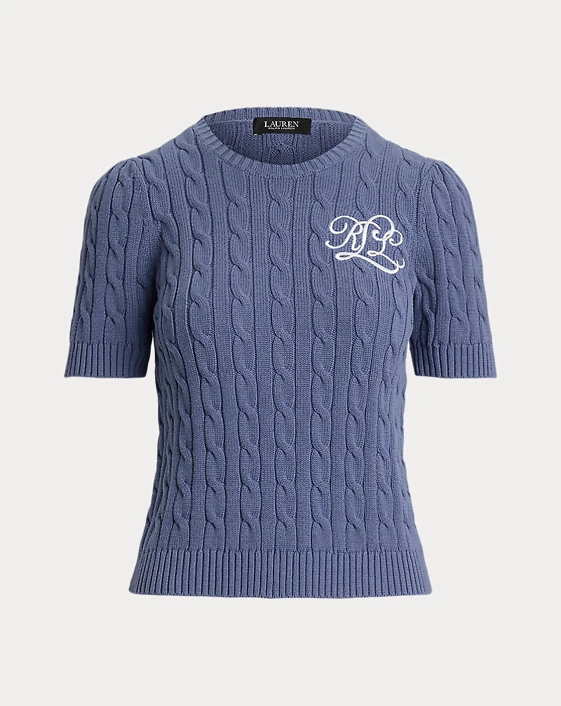 Cable-Knit Cotton Short-Sleeve Sweater