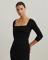 Rib-Knit Long-Sleeve Midi Dress