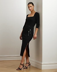 Rib-Knit Long-Sleeve Midi Dress