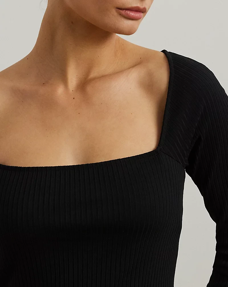 Rib-Knit Long-Sleeve Midi Dress
