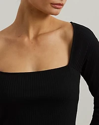 Rib-Knit Long-Sleeve Midi Dress