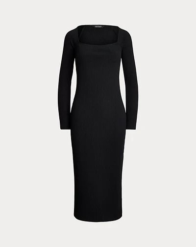 Rib-Knit Long-Sleeve Midi Dress