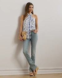 Floral Linen Sleeveless Halter Blouse