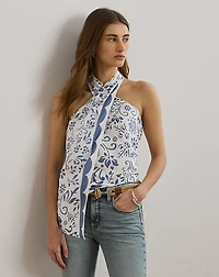 Floral Linen Sleeveless Halter Blouse