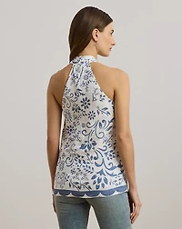 Floral Linen Sleeveless Halter Blouse