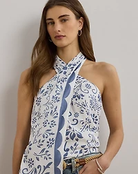 Floral Linen Sleeveless Halter Blouse