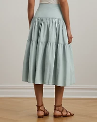 Chambray Tiered Midi Skirt