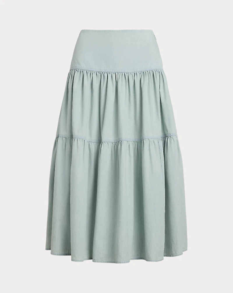 Chambray Tiered Midi Skirt