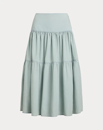 Chambray Tiered Midi Skirt