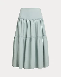 Chambray Tiered Midi Skirt