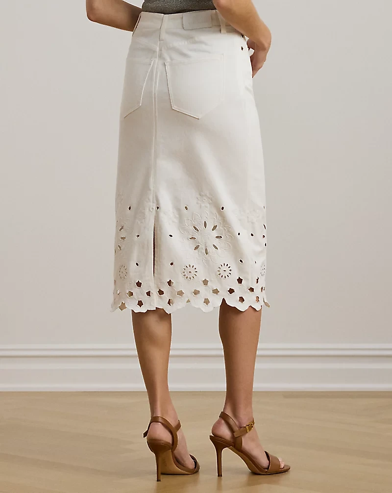 Eyelet Denim Midi Skirt