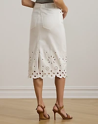 Eyelet Denim Midi Skirt