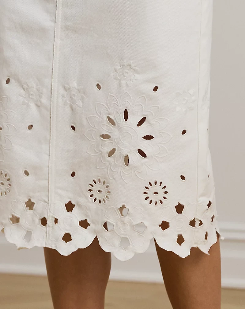 Eyelet Denim Midi Skirt