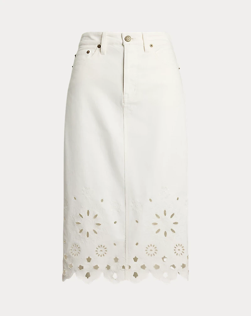 Eyelet Denim Midi Skirt