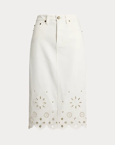 Eyelet Denim Midi Skirt