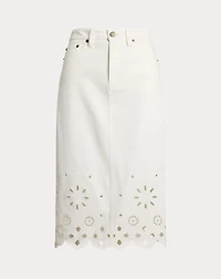 Eyelet Denim Midi Skirt