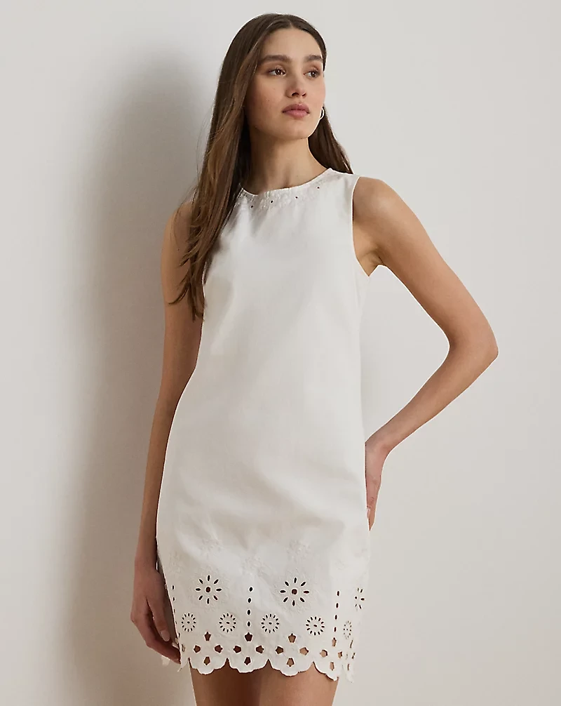 Eyelet Denim Sleeveless Shift Dress
