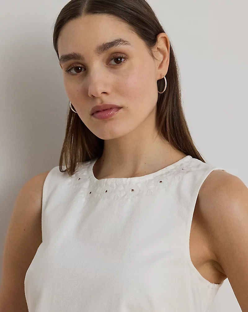 Eyelet Denim Sleeveless Shift Dress