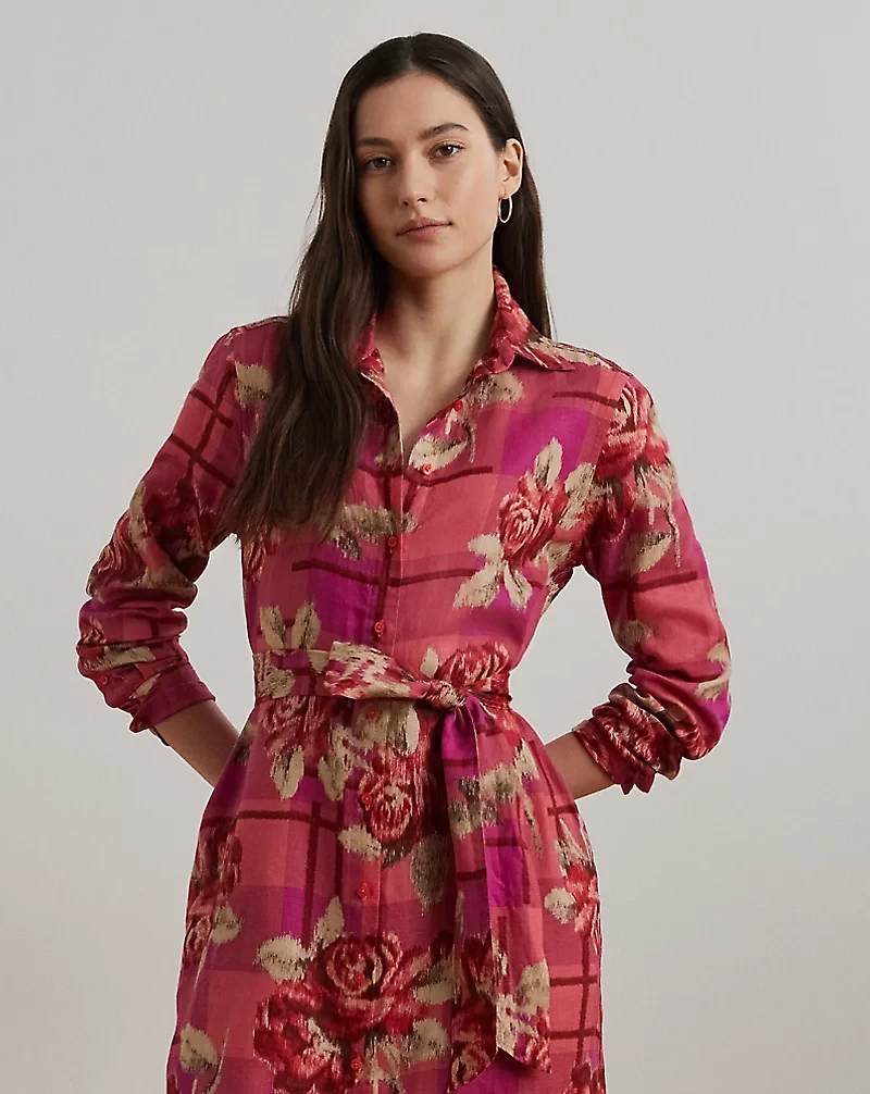 Floral Checked Linen Shirtdress