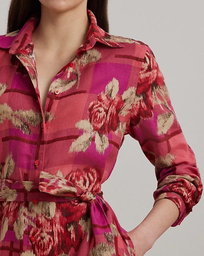 Floral Checked Linen Shirtdress