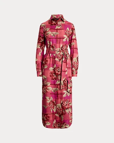 Floral Checked Linen Shirtdress