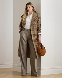 Plaid Wool-Blend Twill Wrap Coat
