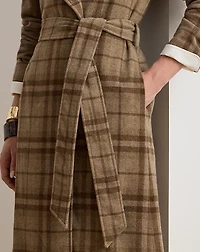 Plaid Wool-Blend Twill Wrap Coat