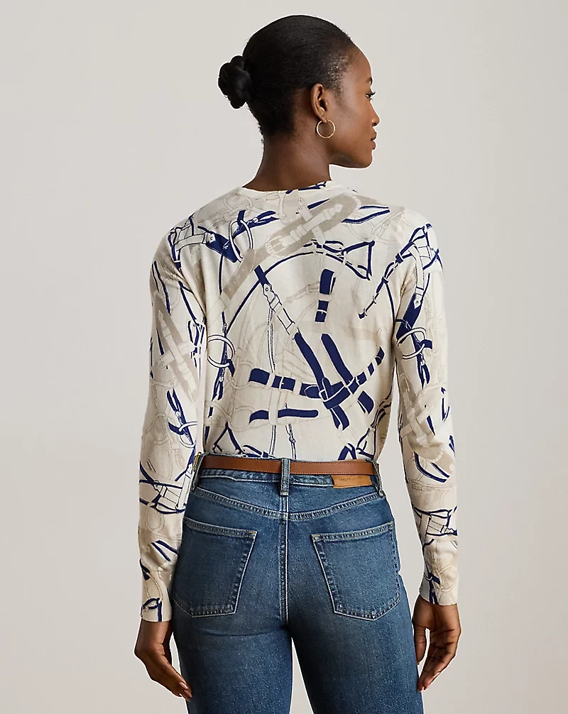 Belting-Print Cotton-Blend Sweater