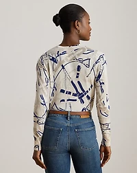Belting-Print Cotton-Blend Sweater