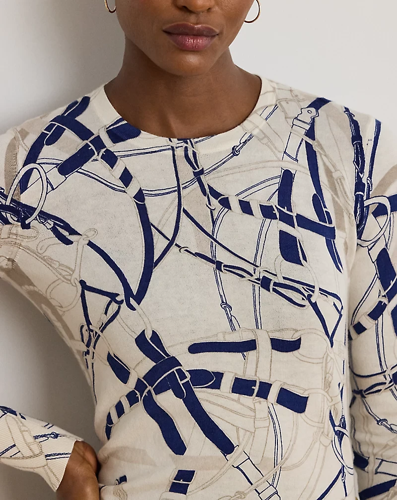 Belting-Print Cotton-Blend Sweater