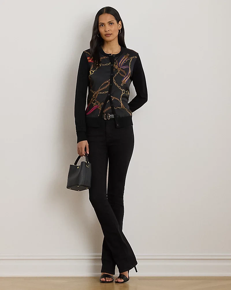 Belting-Print Cotton-Blend Cardigan
