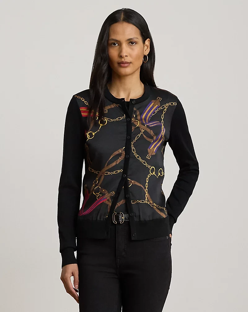 Belting-Print Cotton-Blend Cardigan
