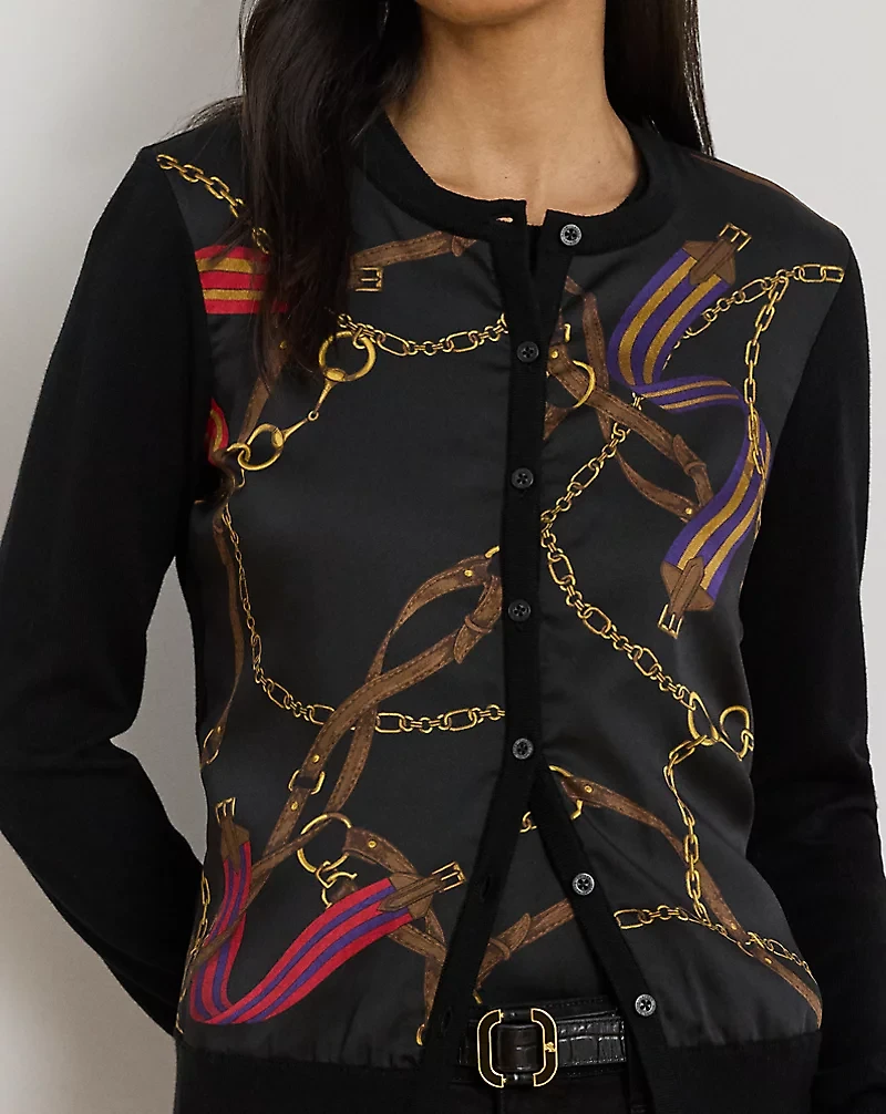 Belting-Print Cotton-Blend Cardigan