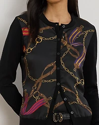 Belting-Print Cotton-Blend Cardigan