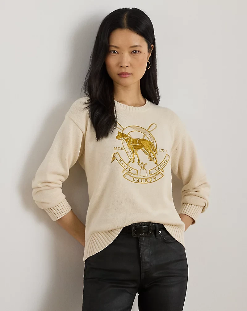Embroidered Cotton Crewneck Sweater