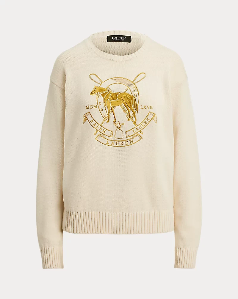 Embroidered Cotton Crewneck Sweater