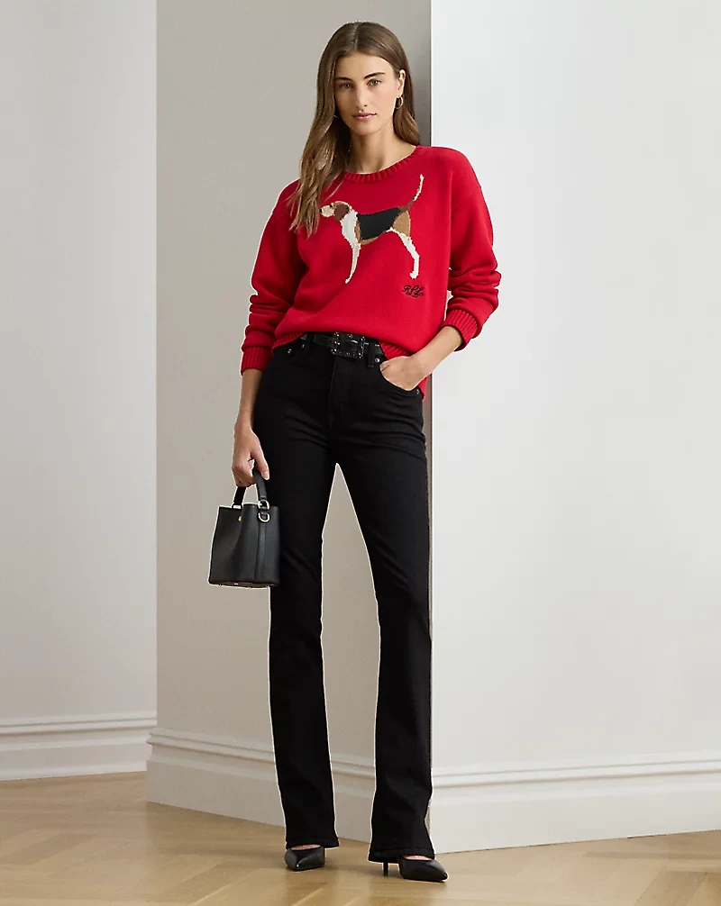 Intarsia-Knit Foxhound Cotton Sweater
