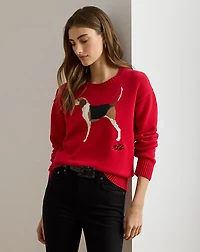 Intarsia-Knit Foxhound Cotton Sweater