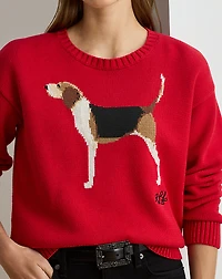 Intarsia-Knit Foxhound Cotton Sweater