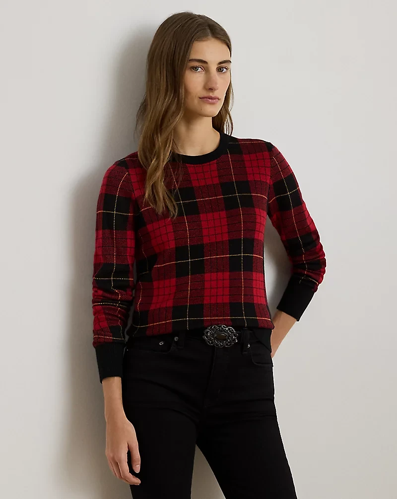 Plaid Cotton-Blend Sweater