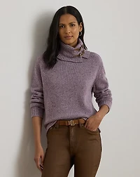 Buckle-Trim Mélange Turtleneck Sweater
