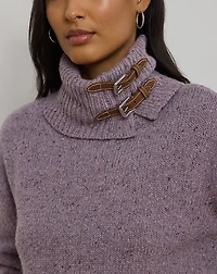 Buckle-Trim Mélange Turtleneck Sweater