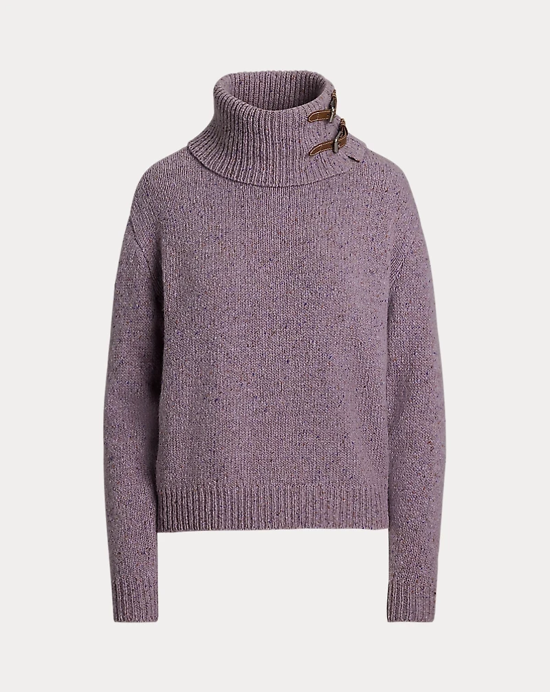 Buckle-Trim Mélange Turtleneck Sweater