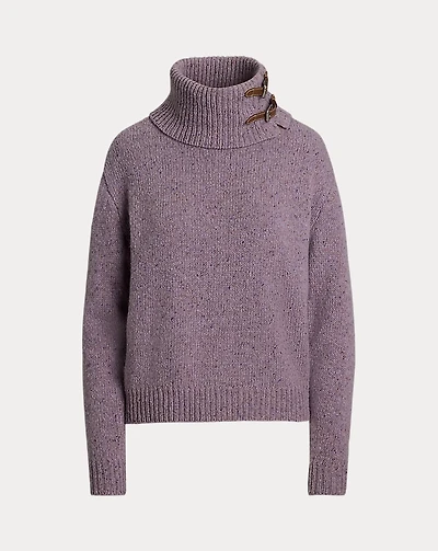 Buckle-Trim Mélange Turtleneck Sweater
