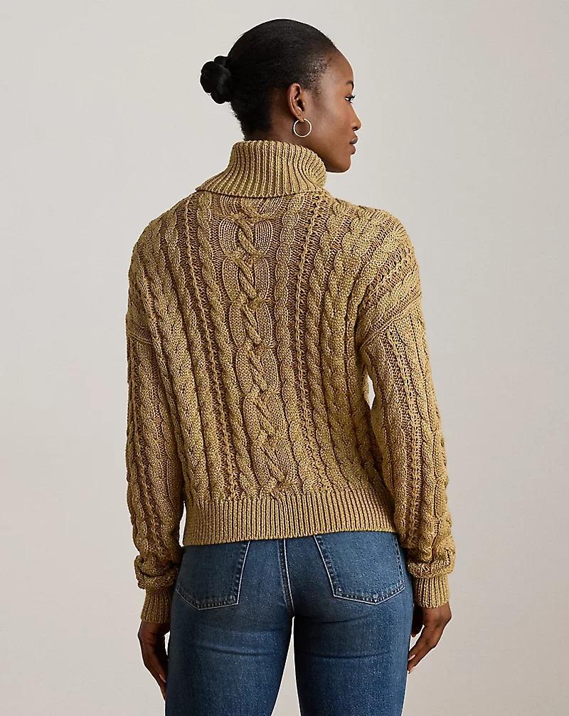 Metallic Cable-Knit Turtleneck Sweater
