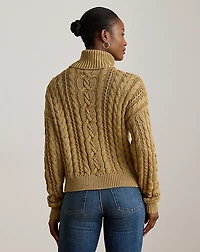 Metallic Cable-Knit Turtleneck Sweater
