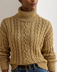 Metallic Cable-Knit Turtleneck Sweater