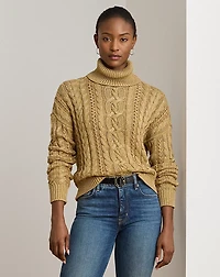 Metallic Cable-Knit Turtleneck Sweater